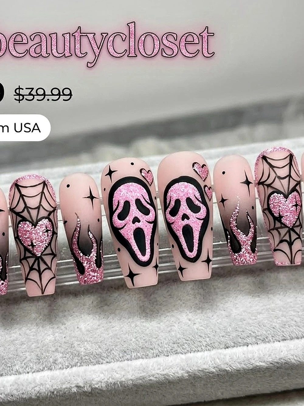 Pink Scream & Glitter Flame Press-On Nail Set!